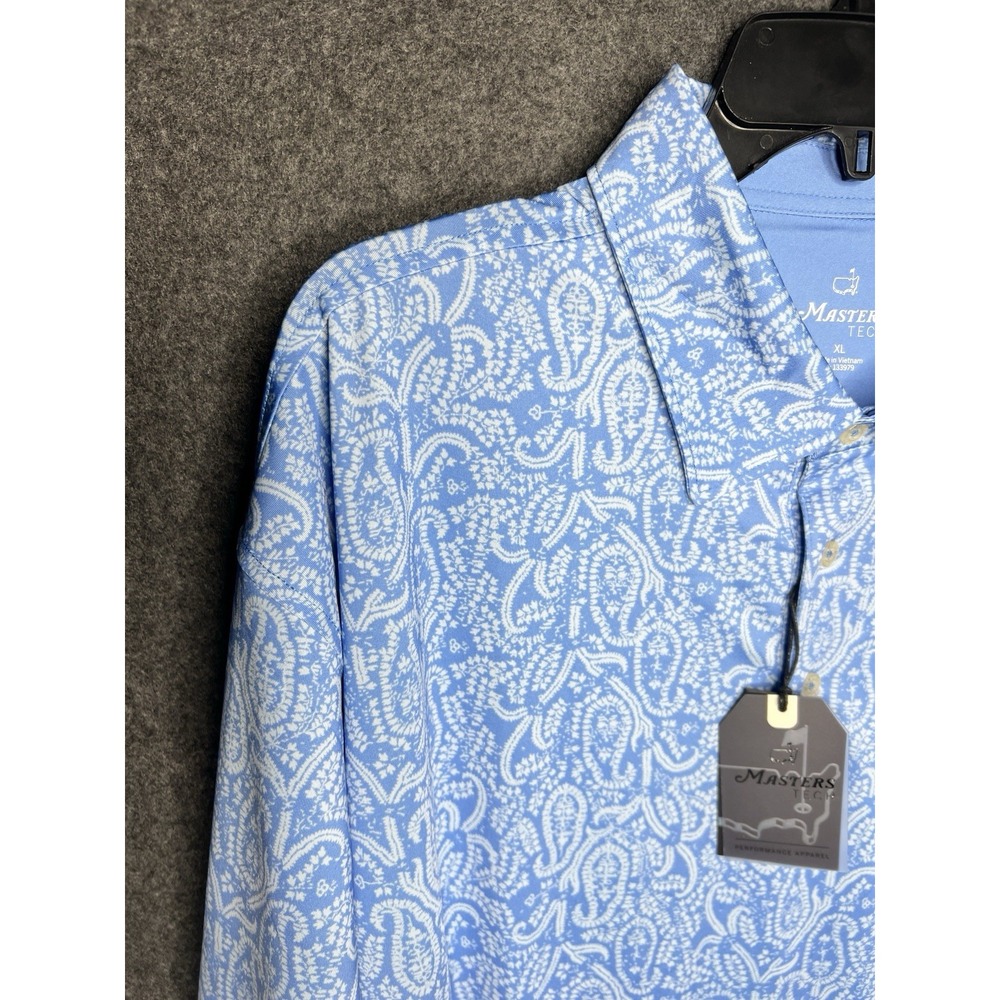 2024 MASTERS TECH Men's Performance Golf Polo Shirt Blue Paisley Shirt XL NWT - Picture 4 of 12